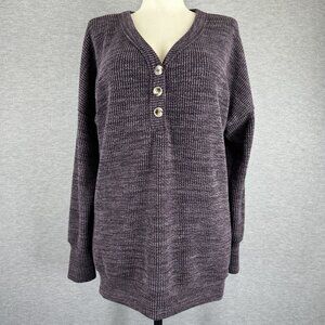 Michelle Mae Womens Purple V Neck Sweater Faux Buttons Long Sleeve Size XL